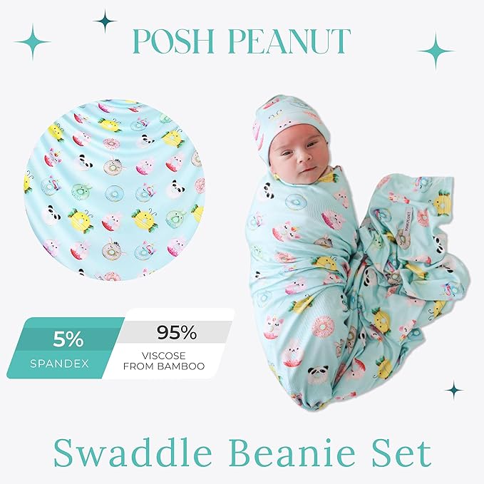 Posh Peanut Swaddle Blanket & Headband Set – Viscose from Bamboo Stretchy Baby Swaddle for Newborn Girls, Receiving Blanket or Nursing Cover