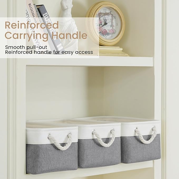Storage Baskets for Shelves 13.8x9.8x6.7 Inch, Foldable Fabric Storage Bins with Handles, Small Storage Baskets for Organizing Closet, Office, Home Organization (6-Pack, White&Gray)