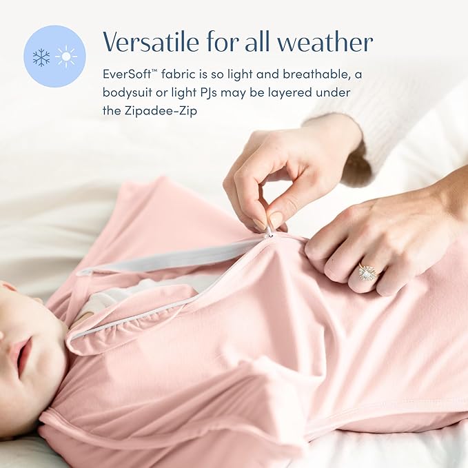 SleepingBaby Bamboo Zipadee-Zip Transition Swaddle – EverSoft Wearable Blanket with Two-Way Zipper for Easy Diaper Changes, X-Small 3-6 months, Dusty Rose