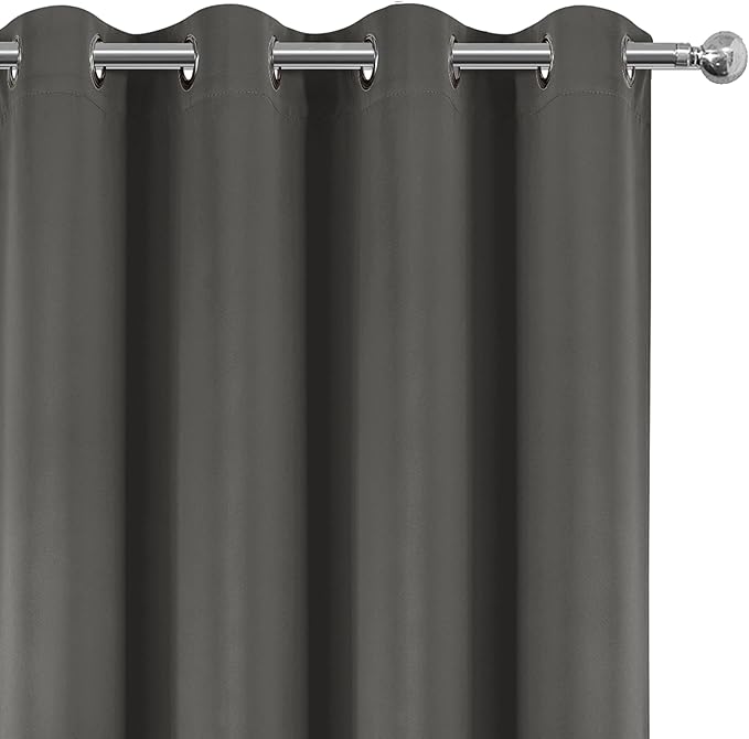 LEMOMO 100% Blackout Curtains 52 x 95 Inch Grey Curtains 2 Panels Darkening Thermal Insulated Bedroom Curtains