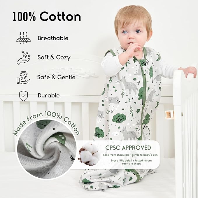 Yoofoss Baby Sleep Sack 18-24 Months TOG 1.0 Baby Wearable Blanket, 2 Pack 100% Organic Cotton Infant Toddler Sleeping Sack 2-Way Zipper Lightweight Sleep Sack