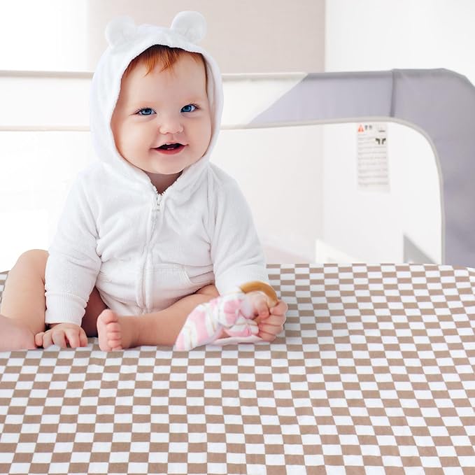 LifeTree Crib Sheets for Baby Unisex - Muslin Fitted Crib Sheets Toddler Bed Sheet, 70% Viscose from Bamboo and 30% Cotton, Coffee Checkered, 26in x 38in