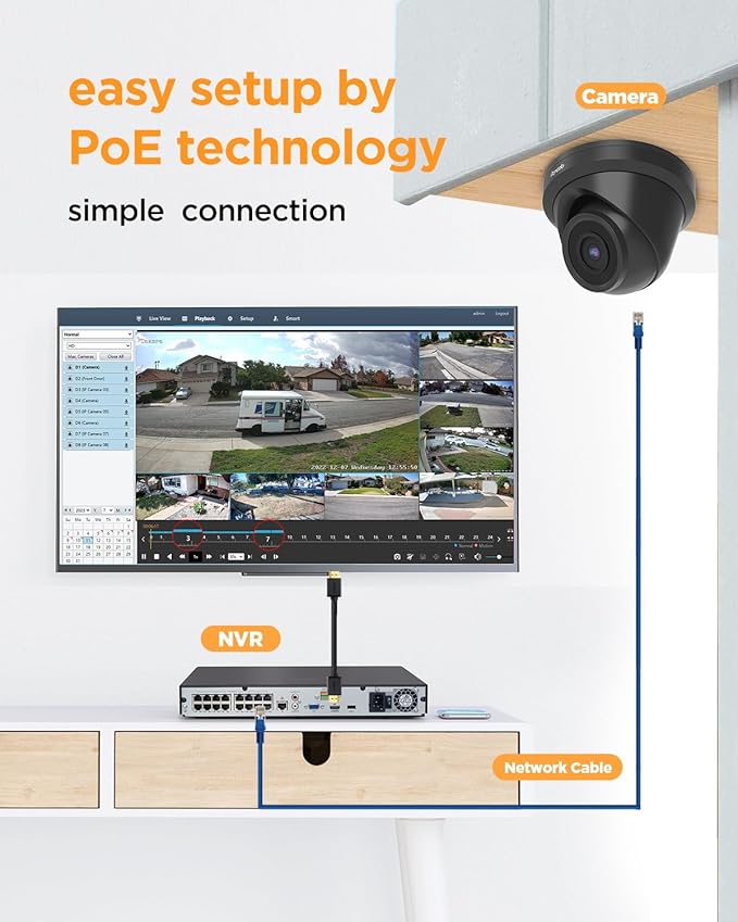 4K 16 Channel Security Camera System – 16x 5MP Wired IP Turret Dome Cameras with AI Human Detection, Built-in Mic, Remote Access, 4TB HDD NVR, 24/7 Recording, PD93A31616-5M-1