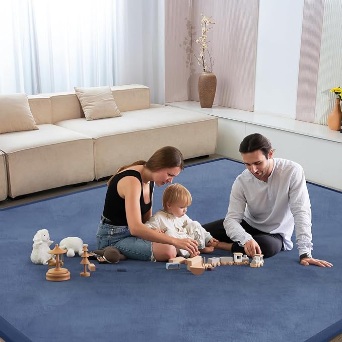 Baby Play Mat for Floor Tummy Time Mat Nursery Muscle Area Rug Playroom Rug Tatami 59"*71" Memory Foam 1.3" Thick Crawling For Babies,Toddlers, Infants, Kids,Floor(Blue)