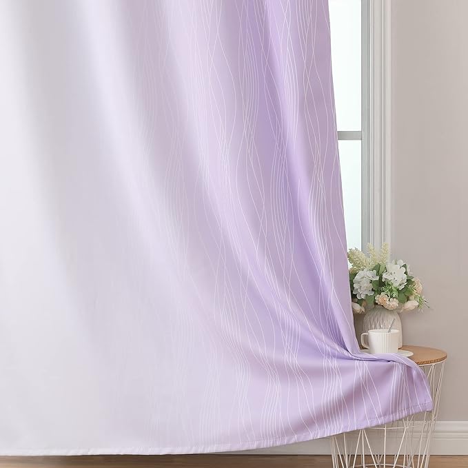 Estelar Textiler Lilac and Greyish White Ombre Blackout Curtains 102 Inches Long 2 Panels Set, Thermal Insulated Drapes for Bedroom,Full Light Blocking Grommet Curtains for Living Room,52Wx102L