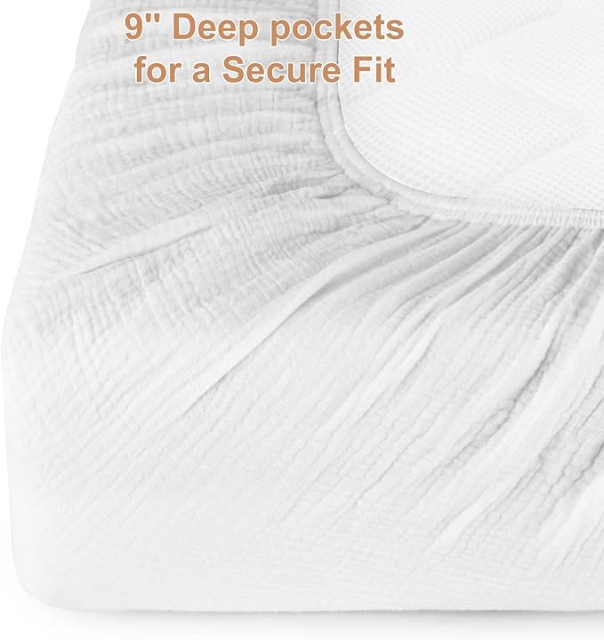 PET REJOIR 2 Pack Muslin Fitted Crib Sheets for Baby Girls & Boys-Neutral Breathable Crib Mattress Protector for Standard Crib Mattress (28"x 52") -White Crib Sheets No Slip Toddler Cotton Bedding