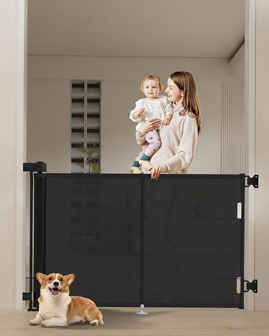 50 inch Retractable Baby Gates 34 inch Tall, Retractable Gate with Reinforced Strip Design to Prevent Crawling Through, Retractable Dog Gate for Stairs, Doorways, Hallways