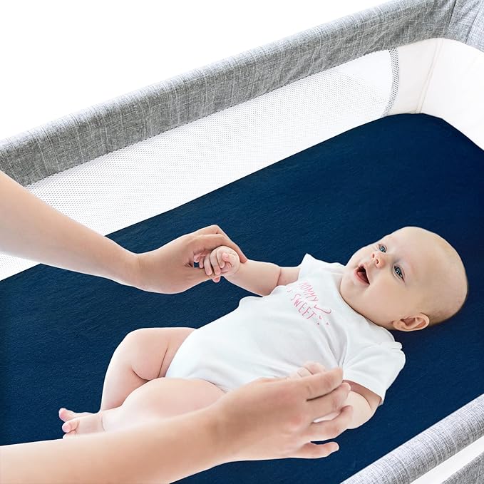 Bassinet Sheets Fit for Angelbliss, MMBABY, HARPPA, Ihoming, AMKE Baby Bassinet,100% Cotton, 2 Pack, Ultra Soft Bassinet Sheet, Gray and Navy Blue