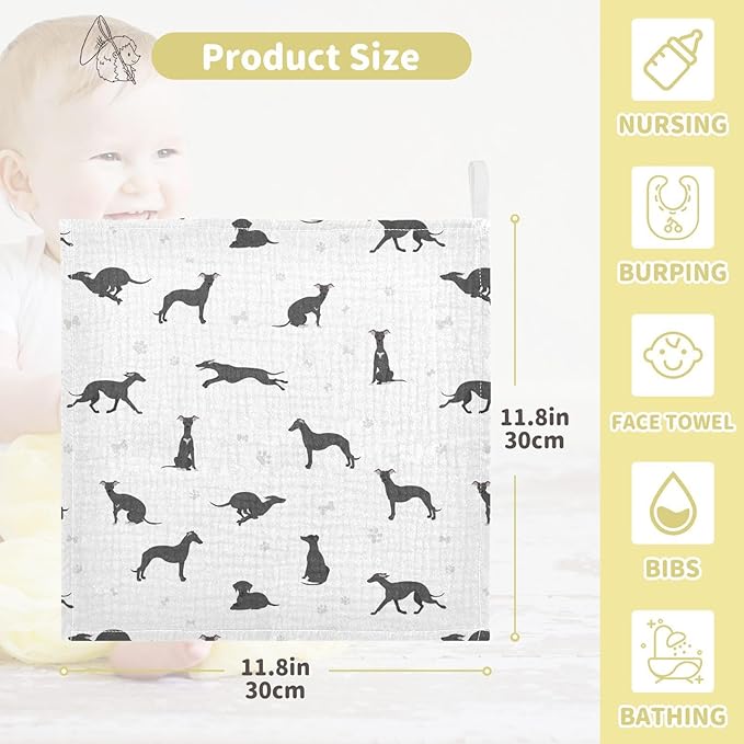 vvfelixl Baby Cotton Washcloths Whippet Dog Infants Bath Towel for Unisex Puppy Face Towels for Newborn, Natural Baby Wipes Delicate Skin, 11.8 X 11.8 inch, one sizex5