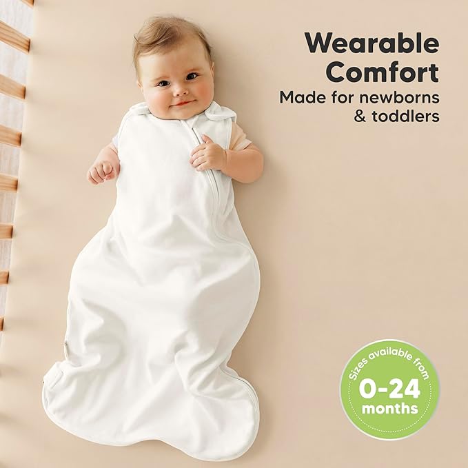 2-Pack Organic Baby Sleep Sacks, 100% Cotton - Soft & Breathable 0.5TOG Baby Wearable Blanket,Toddler Sleeping Sack 0-6 months, Easy to Wear Transitional Swaddles for Newborns, Infants (Soft White, S)
