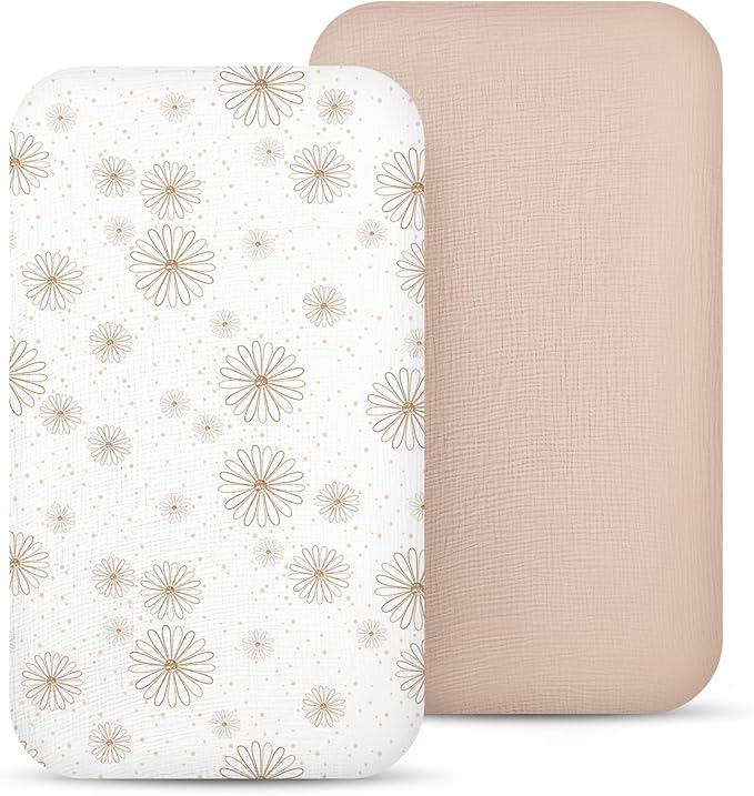 lulumoon Muslin Bassinet Sheets Baby: Cotton Bedside Sleeper Bassinet Sheets Fitted for Boys and Girls