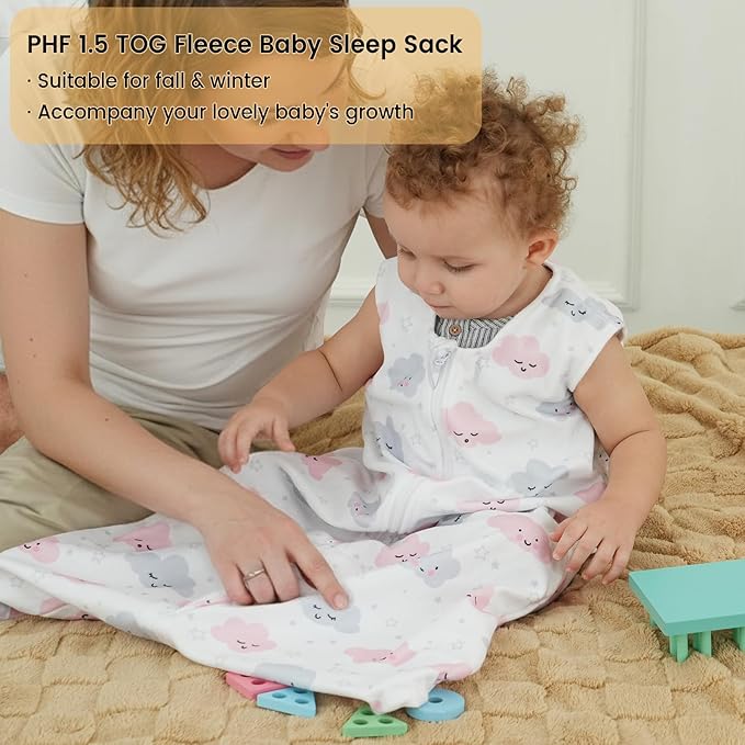 PHF 3 Pack Warm Micro-Fleece Baby Sleep Sack 12-18 Months, Soft Baby Wearable Blanket, 2-Way Zipper Sleeping Bags, Comfy Toddler Sleeping Sack for Girls, Large Size, Clouds