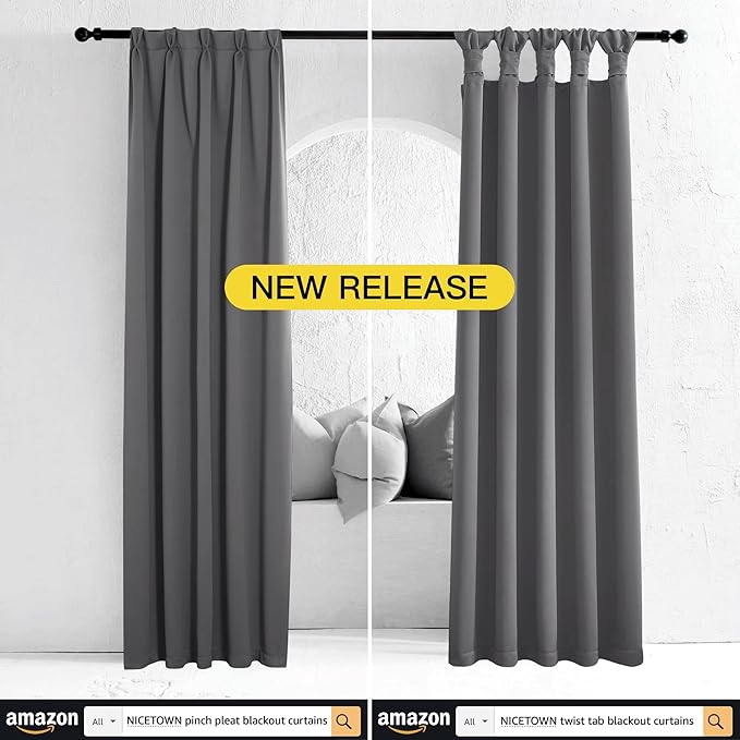 NICETOWN 100% Blackout Curtains with Black Liners, Thermal Insulated Full Blackout 2-Layer Lined Drapes, Noise Cancellation Window Draperies for Dining Room (Grey, 2 Panels, 52-inch W by 54-inch L)