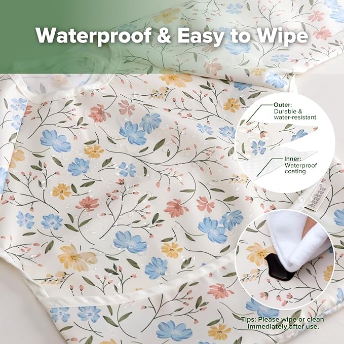 haakaa Long Sleeve Baby Bib, Waterproof & Adjustable Baby Smock Bib for Eating, Painting & Play, Easy Wipe Clean, 6–24M