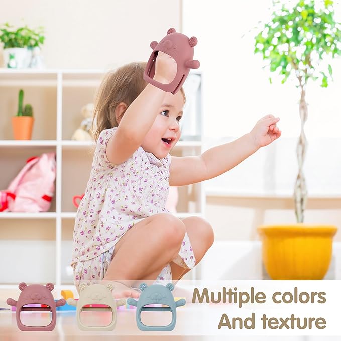 Silicone Baby Teether Toy for 3-24Months, BPA-Free Handheld Teething Relief Toy for Sore Gums, Easy-to-Grip Animal Design for Infants & Toddlers, Dishwasher Safe(Groundhog Dark Pink)