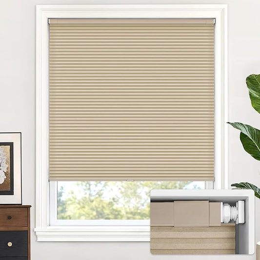 LazBlinds Cordless Cellular Shades, No Tools No Drill Light Filtering Honeycomb Shades Pleated Blinds for Windows, 38'' W x 48'' H, Taupe