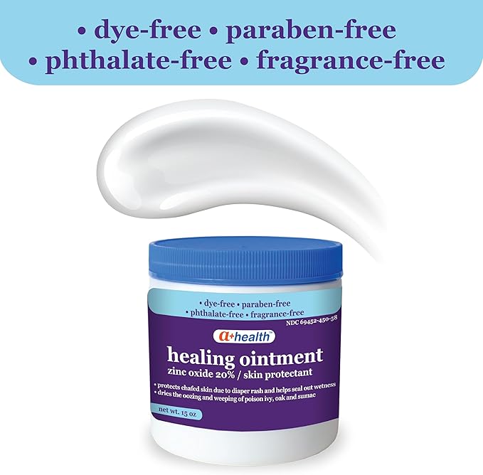 A+Health Healing Ointment Zinc Oxide 20%, Skin Protectant Barrier, 15 Oz Jar, Provides Relief and Treatment of Diaper Rash, Chafed Skin, Poison Ivy, Oak, Sumac for Adults and Babies