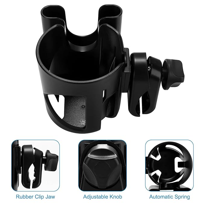 Accmor Universal Cup Holder, Stroller Cup Holder with Phone Holder, 360° Rotatable Large Caliber Designed Bottle Holder for Stroller, Bike, Wheelchair, Walker, Scooter