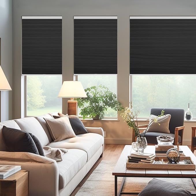 Changshade Cordless Cellular Shades, Blackout Honeycomb Shades for Windows, Pull Down Pleated Blinds, Easy to Install for Indoor Windows and French Doors,38" W x 72" H, Black