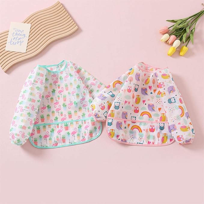 HaimoBurg 3 Pcs Waterproof Long Sleeves Baby Bibs Weaning Smock Bib 3-24 Months