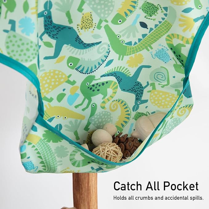 CIVARUA KIDS 3-Pack Waterproof Baby Bibs for Eating - Mess Proof Lightweight Toddler Feeding Bibs with Large Food Catcher