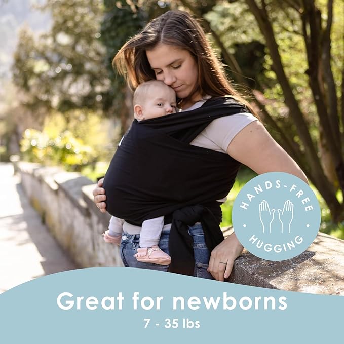 Sleepy Wrap Stretchy Ergonomic Baby Carrier Sling for Newborns to Toddlers - Hands-Free Lightweight Baby Wrap 7-35 lbs (Black)