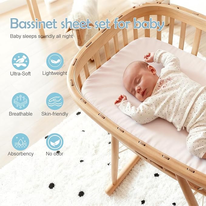 4 Pack Bassinet Sheets 21" x 35" Compatible with Amke, Ezebaby, Evolur Stellar and Mereryi Baby Bassinet, Soft and Skin-Friendly, Blue and Color Rainbow