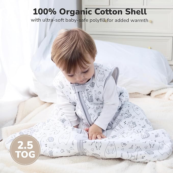 Mama Cheetah Baby Sleep Sack 2.5 TOG, Organic Cotton Baby Wearable Blanket with Two-Way Zipper, Swaddle Transition Baby Sleeping Bag for Newborn Infant Toddler Boy Girl, 18-24 Months