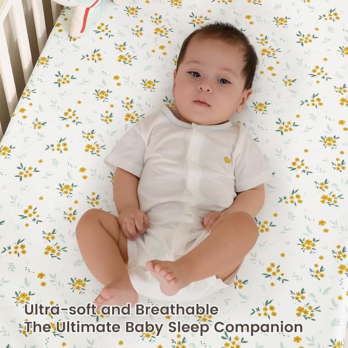 david's kids 3 Pack Mini Crib Sheets, Soft Breathable Premium Pack N Play Sheets for Baby Boys Girls Neutral, Playard and Mini Crib Mattresses, Leaf & Floral