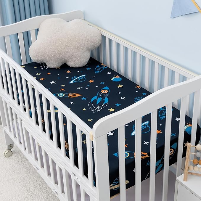 david's kids 3 Pack Fitted Crib Sheets, Ultra Soft Breathable Comfortable Baby Sheet Set for Boys Girls Neutral, 28x52 Inch Fits Standard Crib and Toddler Mattresses, Space