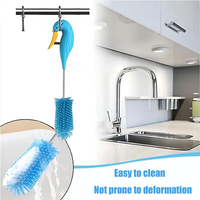 WSOQYEO Water Bottle Cleaner Brush Semi-Automatic Silicone Bottle Brush for Baby, Sports, Vase, Glassware, and Smaller Diameter Openings