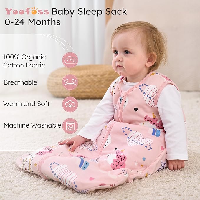 Yoofoss Baby Sleep Sack 18-24 Months, TOG 2.5 Baby Wearable Blanket with 2-Way Zipper, 100% Organic Cotton Fabric Winter Newborn Sleeping Sack, Warm Soft Comfy