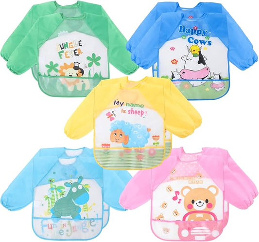 Tarpop Long Sleeve Bibs Infant Smocks Multi Pack Waterproof Soft Sleeved Bibs for Babies Toddler Eating Feeding