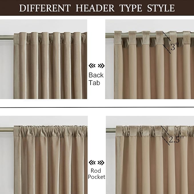 100% Full Blackout Champagne Beige Velvet Curtains 96 inch Long for Living Room,Set of 2 Liner Rod Pocket Back Tab Thermal Window Curtains Room Darkening Heavy Decorative Curtains Drapes for Bedroom