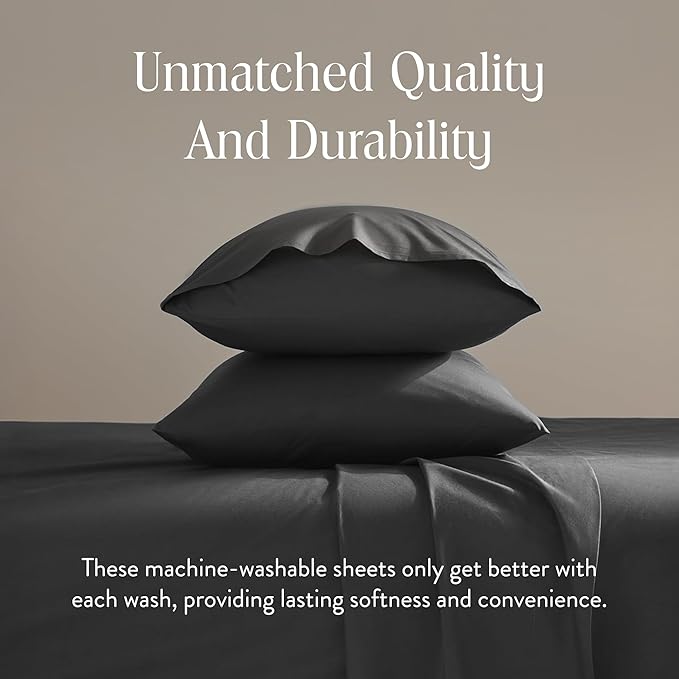 Brooklinen Luxury Sateen 4 Piece Sheet Set - 100% Cotton Bed Sheets, Durable California King Size Sheets Set in Slate Grey, Oeko-TEX Certified Bedding Set, 1 Fitted Sheet, 1 Flat Sheet, 2 Pillowcases