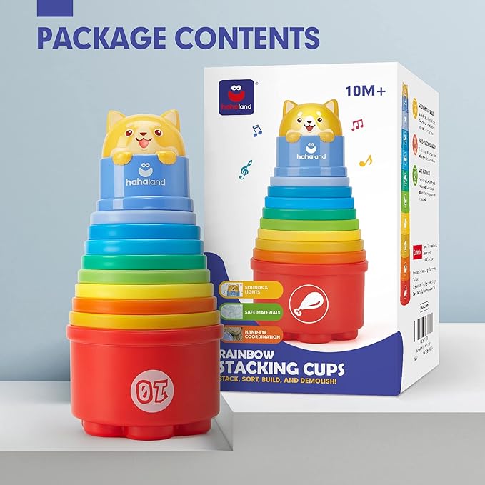 hahaland Stacking Toys for Toddlers 1-3 - Stacking Cups - Toddler Toy Age 1-2 Learning Montessori Toys for 1 Year Old Boy Baby Stacking Cups 12-18 Months