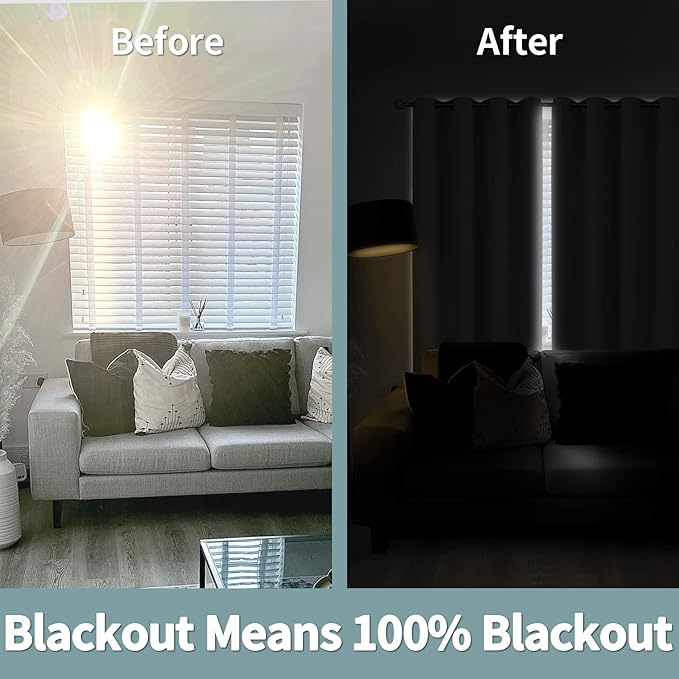 BGment Thermal Insulated 100% Blackout Curtains for Bedroom with Black Liner, Double Layer Full Room Darkening Noise Reducing Grommet Curtain (60 x 63 Inch, Light Grey, 2 Panels)
