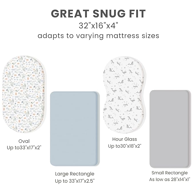 Konssy 3 Pack Stretchy Bassinet Sheets for Baby Girl Boy, Soft Breathable Baby Bassinet Mattress Sheets Fit for Hourglass Oval Cradle, Moses Basket Rectangle Mattress (Coffee Check)