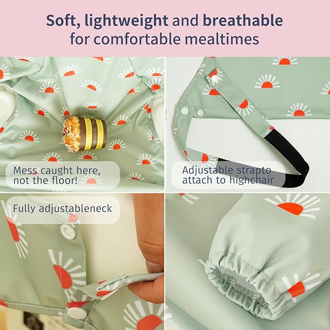 CoolaPeach Long Sleeve Baby Bib - Mess-Proof Feeding Bibs for Babies - Adjustable, Waterproof, and Highchair/Table Attachment