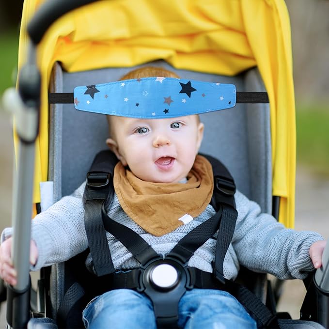 HESTYA 2 Pieces Baby Carseat Head Support Band Strap Headrest Stroller Seat Sleeping Headrest Neck Relief Head Strap Headband for Kids Children Toddler Infant(Star)