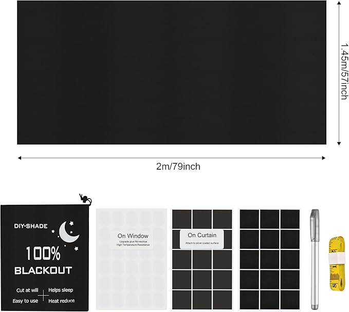 Blackout Window Cover, Upgraded Hook and Loop - Portable Shades No Residue and Longer Lasting, 100% Blackout Blinds for Window 79″ x 57″, Black Out Curtains for Bedroom and Baby Room 2m