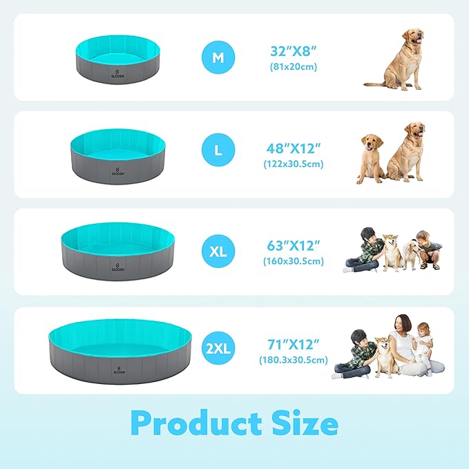 Sloosh Foldable Dog Kiddie Pool - Portable Hard Plastic Doggie Swimming Pool, Anti-Slip Collapsible Pets Bath Tub Suitable for Kids Toddler Indoor Outdoor Backyard Use (Gray, 32" x 8")
