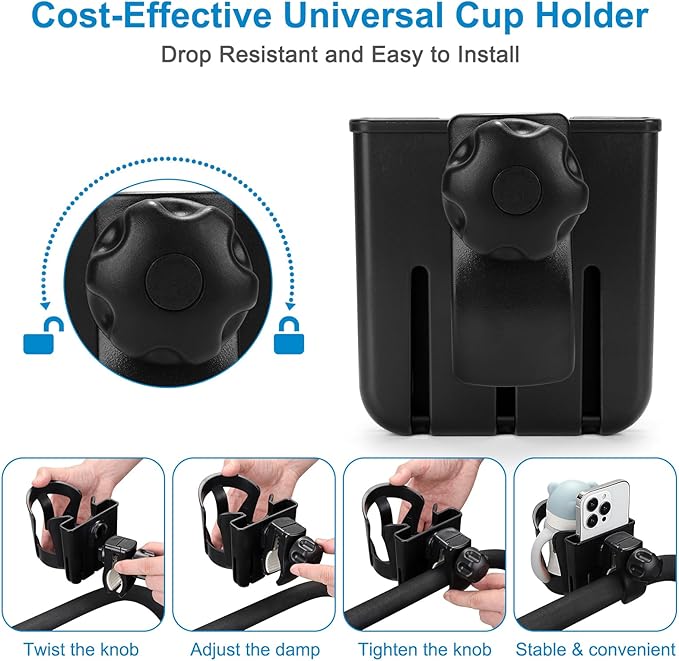 Accmor 2-in-1 Walker Cup Holder with Phone Holder, Wheelchair Cup Holder, Rollator Cup Holder, Cup Phone Holder for Walker, Wheelchair, Rollator, Mobility Scooter