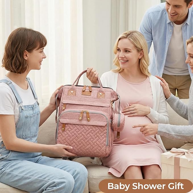 Diaper Bag Backpack with Changing Station, Multifunction Travel Baby Bag, Waterproof Baby Tote, Large Capacity Mommy Bag, Newborn Essentials Backpack Bag, Girls, Pink