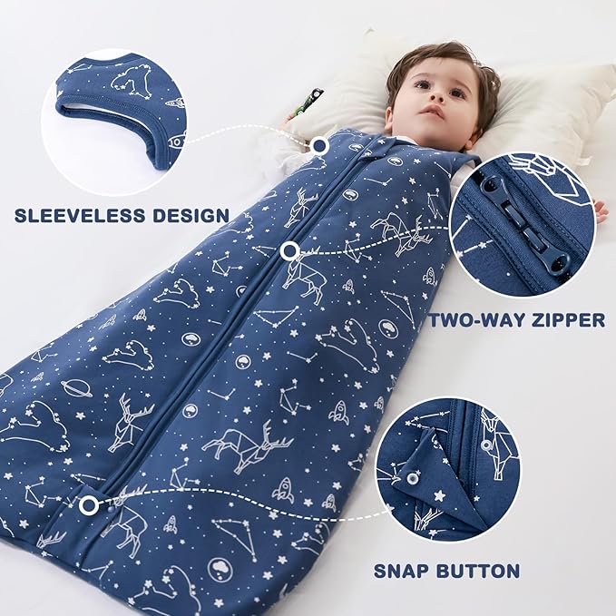 Mosebears Sleep Sack Baby Winter Wearable Blanket with 2-Way Zipper,2.5 TOG Cotton Sleep Sack Unisex(Navy Blue,12-18 Months)