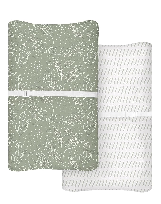 Changing Pad Cover for Baby Boys Girls 2 Pack, Fits Standard 32”×16” Changing Table Pads, Silky Breathable Stretch Knit, Machine Washable (Sage Trail)
