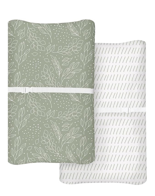 Changing Pad Cover for Baby Boys Girls 2 Pack, Fits Standard 32”×16” Changing Table Pads, Silky Breathable Stretch Knit, Machine Washable (Sage Trail)