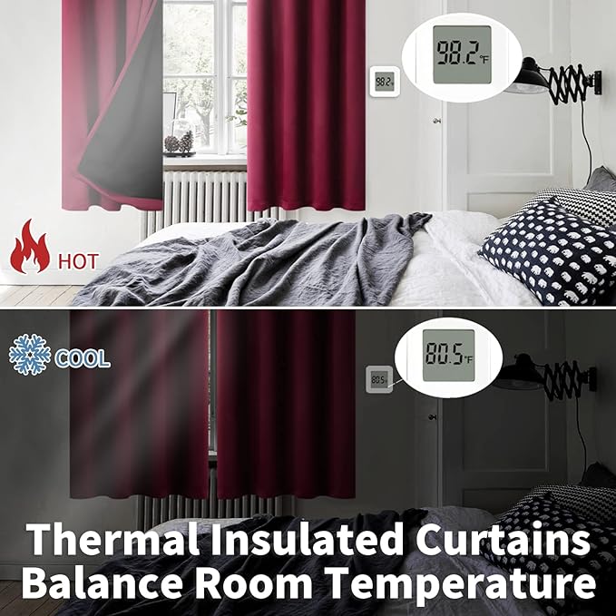 BGment Short 100% Blackout Curtains for Bedroom, Thermal Insulated Lined Energy Efficiency Noise Reducing Grommet Curtains 45 Inch Length for Small Window 2 Panels Each 42 Inch Wide, Burgundy Red