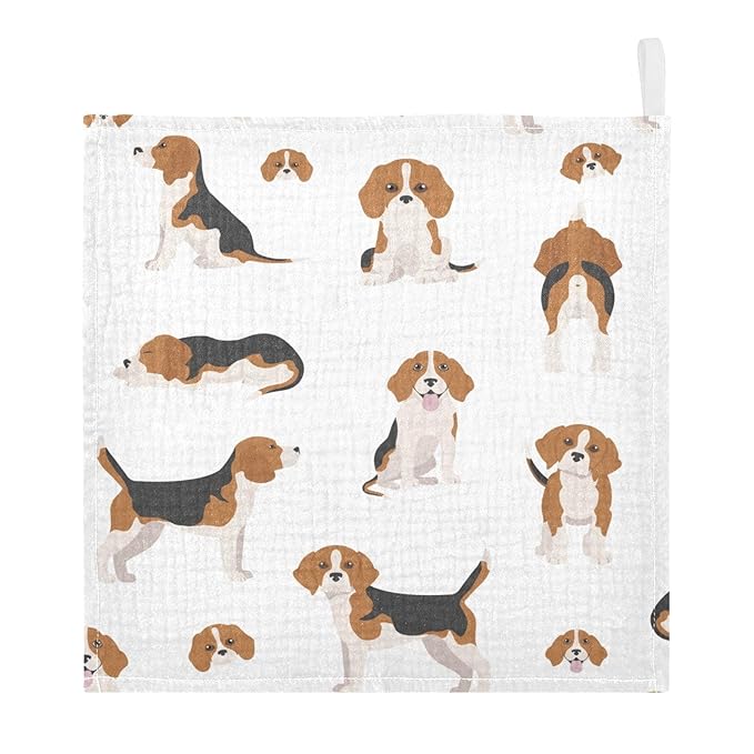 vvfelixl Baby Muslin Washcloths Beagle Puppy Baby Burp Cloths Cotton Baby Face Towel for Newborn Infants Boys Girls Soft and Absorbent 11.8 X 11.8 in, 3 Pack
