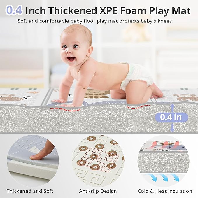 59x59 Foldable Foam Baby Play Mat for Floor, Babies Activity Tummy Time Playmat, Kids Non Toxic Foam Thick Play Mat for Baby, Toddlers, Waterproof & Anti-Slip Crawling Mats,Elephant,59x59x0.4